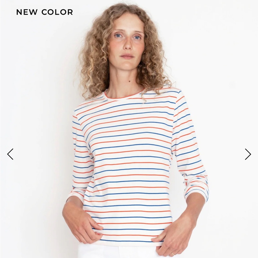 KULE the Modern blue, poppy, and white Long Sleeve Tee
